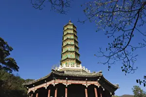 Pagodas Prints: A seven tier pagoda in Fragrant Hills Park in the Western Hills, Beijing, China, Asia