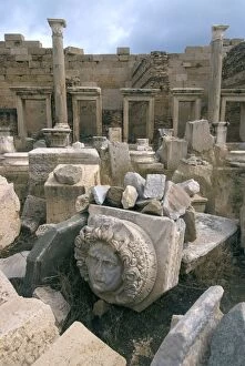 Images Dated 17th October 2007: Severan Forum with gorgon head, Roman site of Leptis Magna, UNESCO World Heritage Site