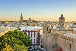 Places Of Worship Prints: Seville skyline of Cathedral and city rooftops from the Metropol Parasol, Seville