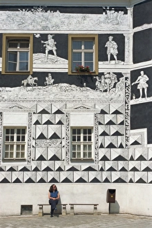 Sgraffitoed Canons House, Namesti, Mikulov, South Moravia, Czech Republic, Europe