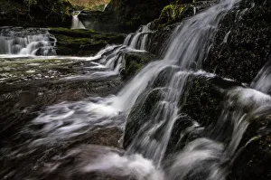 Traditionally Welsh Prints: Sgwd Isaf Clun-Gwyn waterfall, Pontneddfechan, Powys, Wales, United Kingdom, Europe