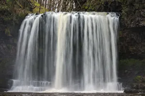 Traditionally Welsh Prints: Sgwd yr Eira waterfall, Pontneddfechan, Waterfall country, Brecon Beacons, Powys, Wales