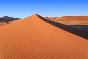 Shadow and light among the sand dunes shaped by wind, Deadvlei, Sossusvlei, Namib Desert