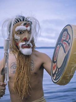 Canadian Prints: Shaman mask, Queen Charlotte Islands, British Columbia (B. C. ), Canada, North America