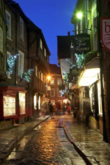 Old Fashioned Prints: The Shambles at Christmas, York, Yorkshire, England, United Kingdom, Europe