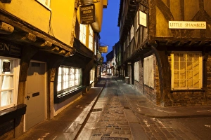 York Prints: The Shambles at dusk, York, Yorkshire, England, United Kingdom, Europe