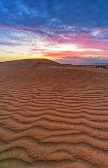 Dunes Prints: Shaped sand dunes at dawn, Corralejo Natural Park, Fuerteventura, Canary Islands, Spain