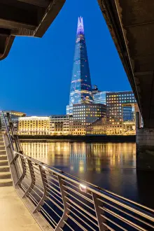 Connections Prints: The Shard and London Bridge at sunrise with reflections on the River Thames, London