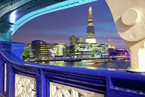 Tall Prints: The Shard from Tower Bridge at dusk, London, England, United Kingdom, Europe