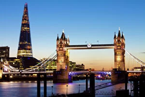 Night Time Gallery: The Shard and Tower Bridge at night, London, England, United Kingdom, Europe