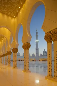 Typically Middle Eastern Prints: Sheikh Zayed Bin Sultan Al Nahyan Mosque at dusk
