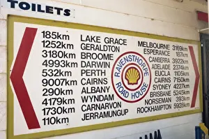 Directions Prints: Shell station distance list showing country distances, Ravensthorpe, Western Australia