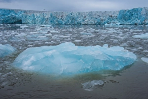 Luminous Prints: Shining blue glacier ice, Hornsund, Svalbard, Arctic, Norway, Scandinavia, Europe