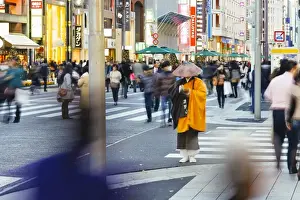 Ginza Prints: Shinto monk in traditional dress collecting alms (donations)