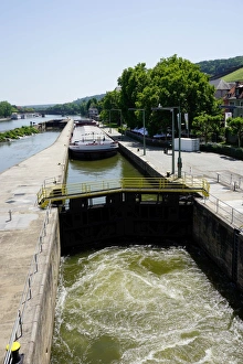 Wurzburg Prints: Ship in lock on River Main, Wurzburg, Bavaria, Germany, Europe