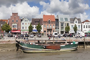 Nordfriesland Prints: Ship at low tide, Husum, Nordfriesland, Schleswig Holstein, Germany, Europe
