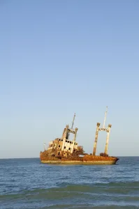 Images Dated 8th January 2009: Ship wreck just off the beach near the Royal Lodge, Sine Saloum Delta, Senegal