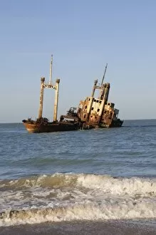 Ship wreck just off the beach near the Royal Lodge, Sine Saloum Delta, Senegal