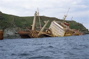 Wreck Prints: Ship wrecked in 1992, near Salcombe, Devon, England, United Kingdom, Europe