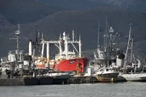 Ships in docks in the southernmost citiy in the world, Ushuaia, Argentina, South America