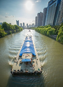 Hangzhou Prints: Ships on Grand Canal (Da Yun He), Hangzhou, Zhejiang, China, Asia