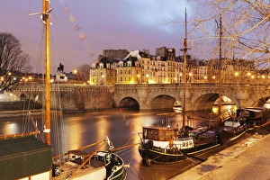 Ile De France Prints: Ships on the River Seine and Pont Neuf, Paris, Ile de France, France, Europe