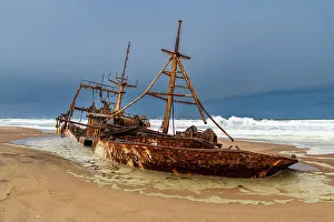 Angola Prints: Shipwreck on a beach in the Iona National Park, Namibe, Angola, Africa