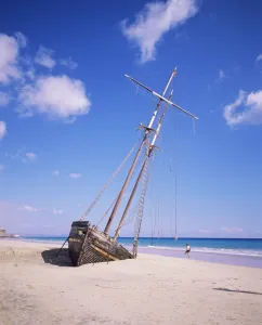 Canaries Prints: Shipwreck on the beach on south coast, Fuerteventura, Canary Islands, Spain