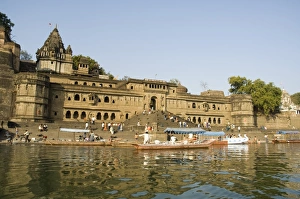Shiva Hindu temple and Ahilya Fort Complex on banks