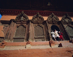 Katmandu Prints: Shiva-Parvati temple (Durbar Square) and children