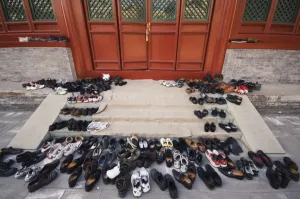 Shoes Prints: Shoes outside a prayer hall, Niujie mosque, Beijing, China, Asia