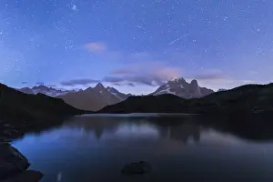 Chamonix Prints: Shooting stars on the rocky peaks of Les Drus and Aiguille Verte, Lacs De Cheserys