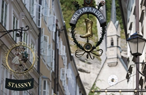 Salzburg Prints: Shop signs, Getreidegasse, Salzburg, Austria, Europe