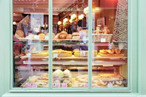 Shop window with sandwiches and Quiche Lorraine at the Place du Tertre, Montmartre, Paris, Ile de France, France, Europe Shop window with sandwiches and Quiche Lorraine at the Place du Tertre, Montmartre, Paris, Ile de France, France, Europe