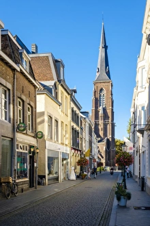 Traditionally Dutch Prints: Shopping streets in Wyck quarter, Mstricht, Limburg, Netherlands, Europe