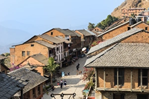 Main Street Prints: Shops and cafes in Bandipur main street, Tanahun district, Nepal, Asia