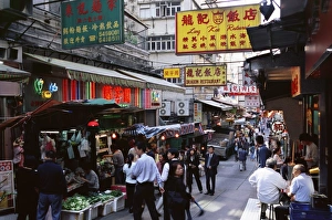 Shops and market stalls on Gage Street, Mid Levels, Hong Kong Island, Hong Kong