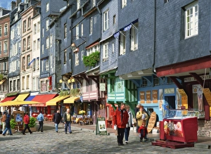Vieux Bassin Prints: Shops and restaurants in Quai Ste. Catherine, Vieux Bassin, Honfleur, Basse Normandie