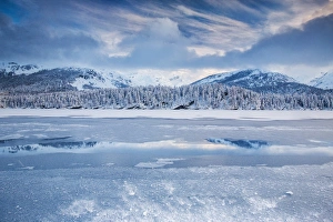 Canton Of Grisons Prints: The shore of the frozen Lake Sils, Upper Engadine, Canton of Grisons (Graubunden)