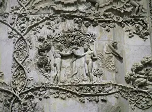 Garden Of Eden Prints: Detail showing Garden of Eden on 14th century marble relief by Lorenzo Maitani