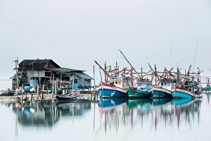 Industrial Prints: Shrimp fishing boats and house, Koh Phangan, Thailand, Southeast Asia, Asia