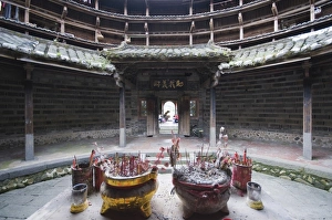 Images Dated 24th June 2008: A shrine in a Hakka Tulou round earth building, UNESCO World Heritage Site