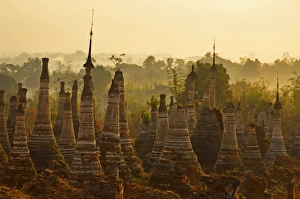 In Dein Prints: Shwe Inn Thein stupas, Indein, Myanmar (Burma), Asia