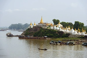 Mandalay Prints: Shwe Kyet Yet temple and Ayeyarwady (Irrawaddy) River, Mandalay, Myanmar (Burma), Asia