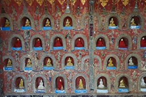 Traditionally Burmese Prints: Shweyanpyay monastery, Inle Lake, Shan State, Myanmar (Burma), Asia