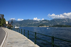 Sidewalk along Como Lake, Lombardy, Italian Lakes, Italy, Europe Sidewalk along Como Lake, Lombardy, Italian Lakes, Italy, Europe