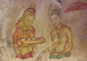 Sigiriya Damsels or Cloud Maidens, 5th century AD, frescoes, Sigiriya Lion Rock Fortress, Sigiriya, Sri Lanka, Asia