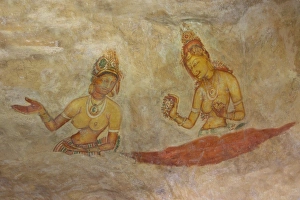 Sigiriya Damsels or Cloud Maidens, Sigiriya Lion Rock Fortress, UNESCO World Heritage Site, Sigiriya, Sri Lanka, Asia