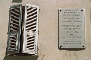Plaques Prints: Sign informing that Napoleon shltered here, Ajaccio, Corsica, France, Europe