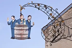 Wrought Iron Prints: A sign in the village of Les Riceys for Morize Pere et Fils Champagne